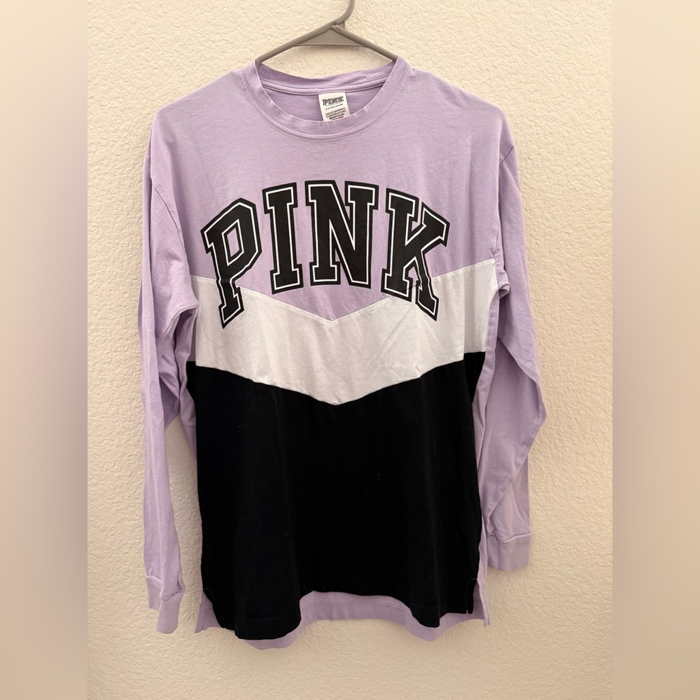 PINK Victoria's Secret Women’s Long Sleeve Shirt - Purple, White, Black
